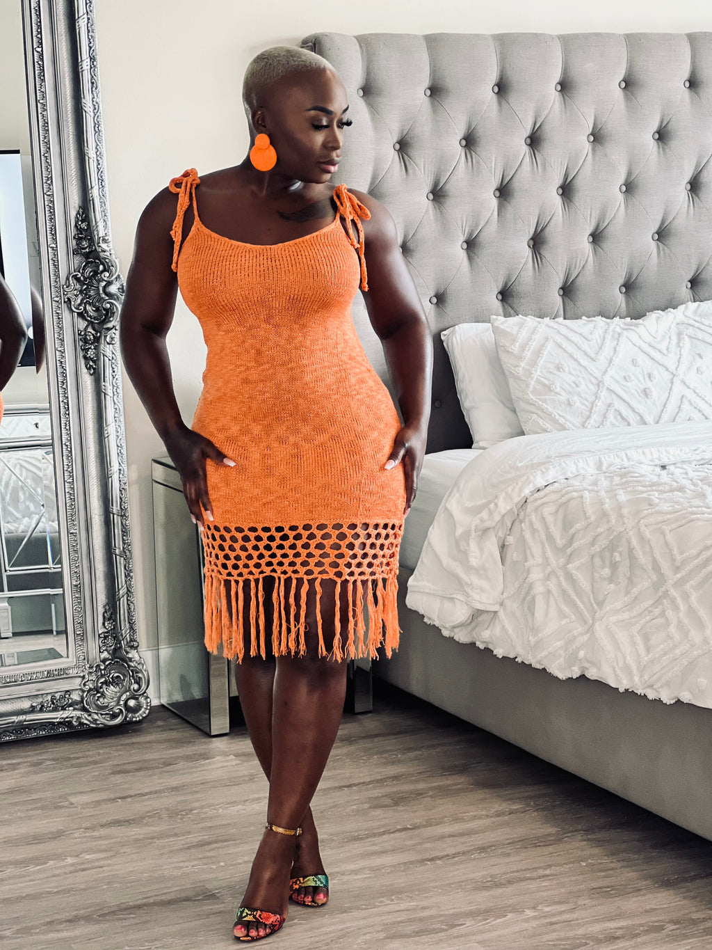 Burnt Orange Crochet Dress
