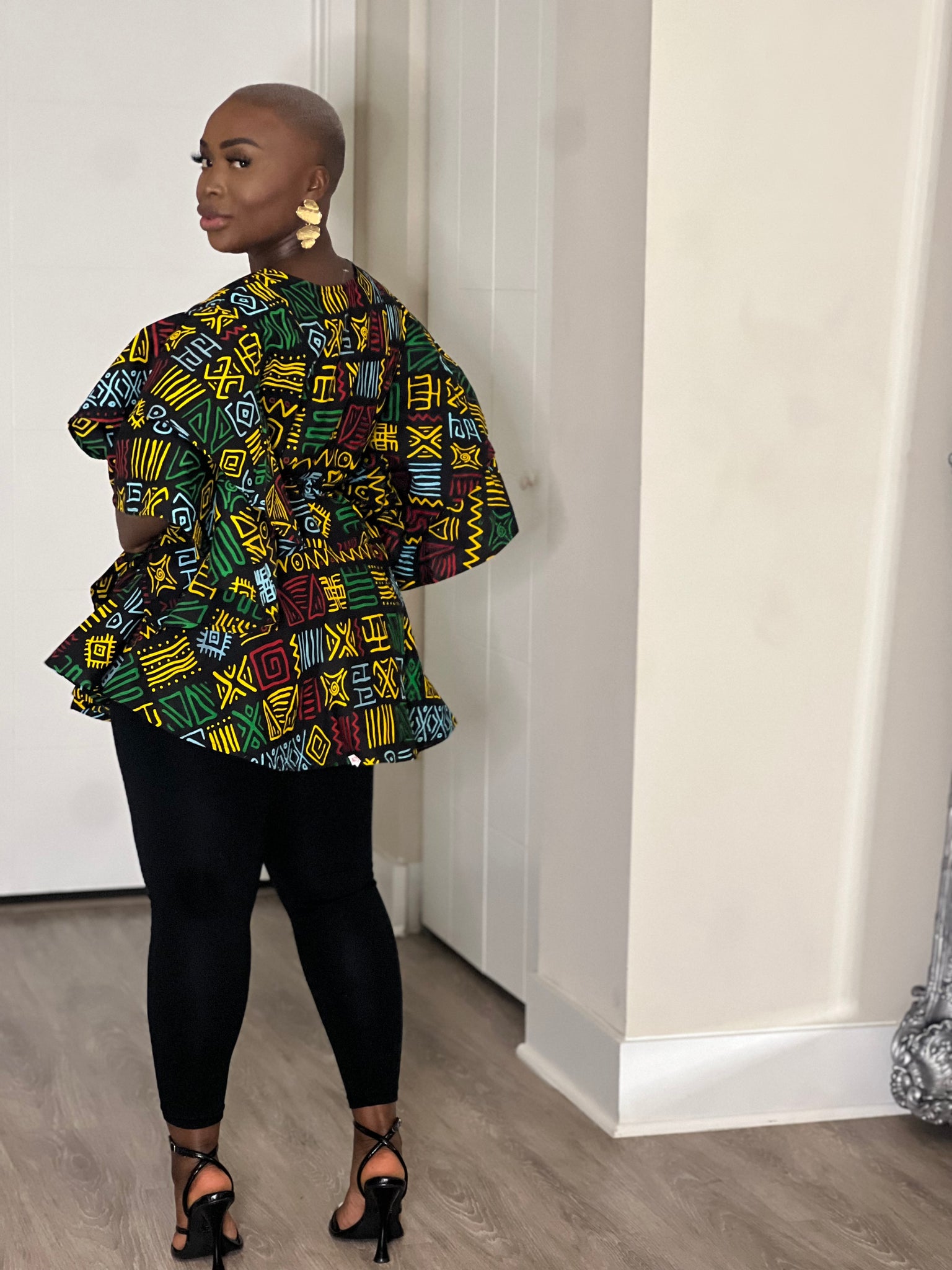 Black Red Yellow Green African Print Peplum Blouse