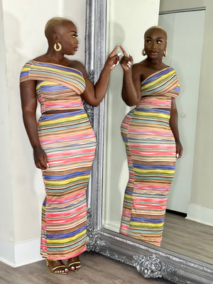 Curvaceous Multi Strip Body Dress ￼