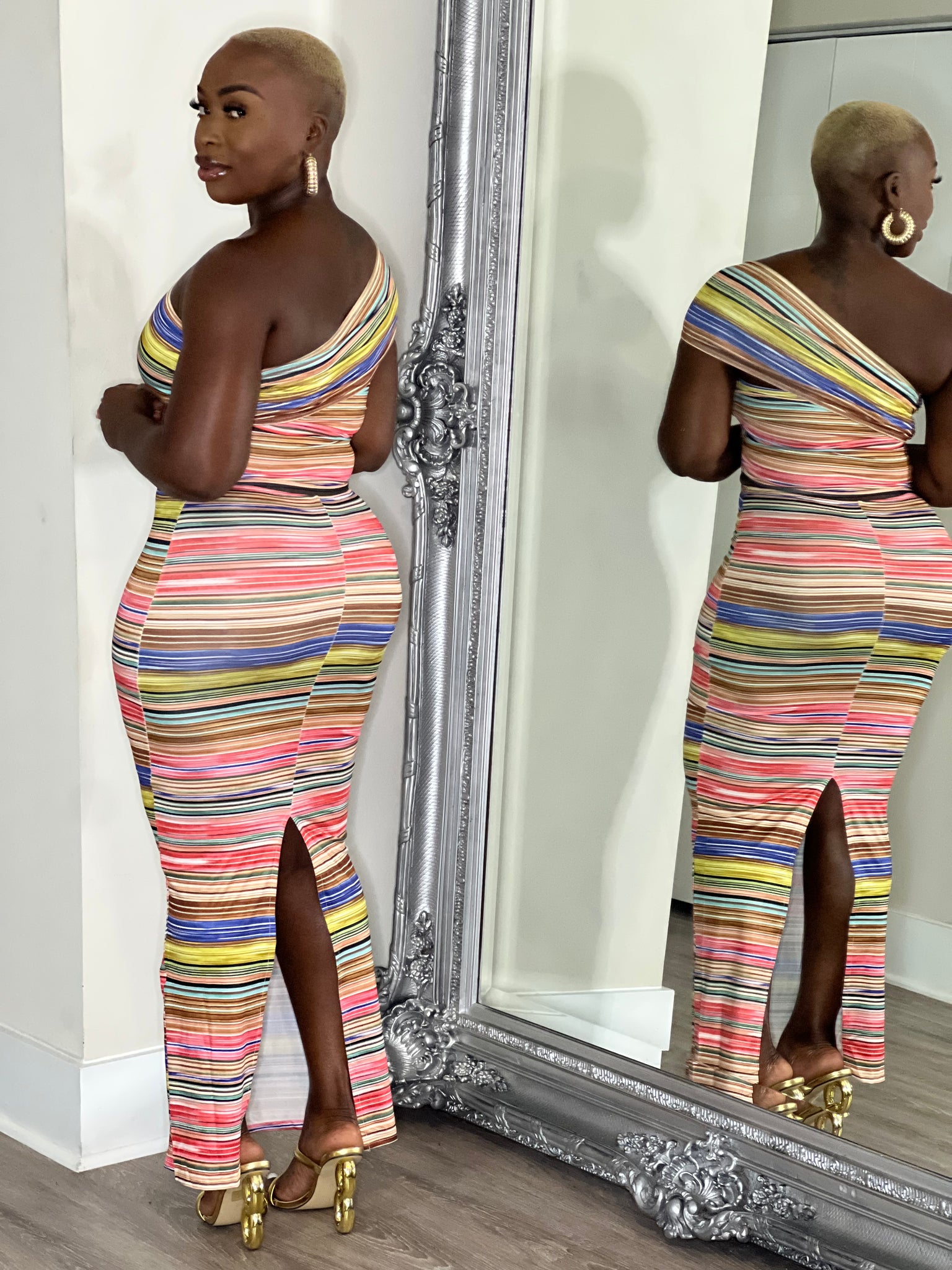 Curvaceous Multi Strip Body Dress ￼