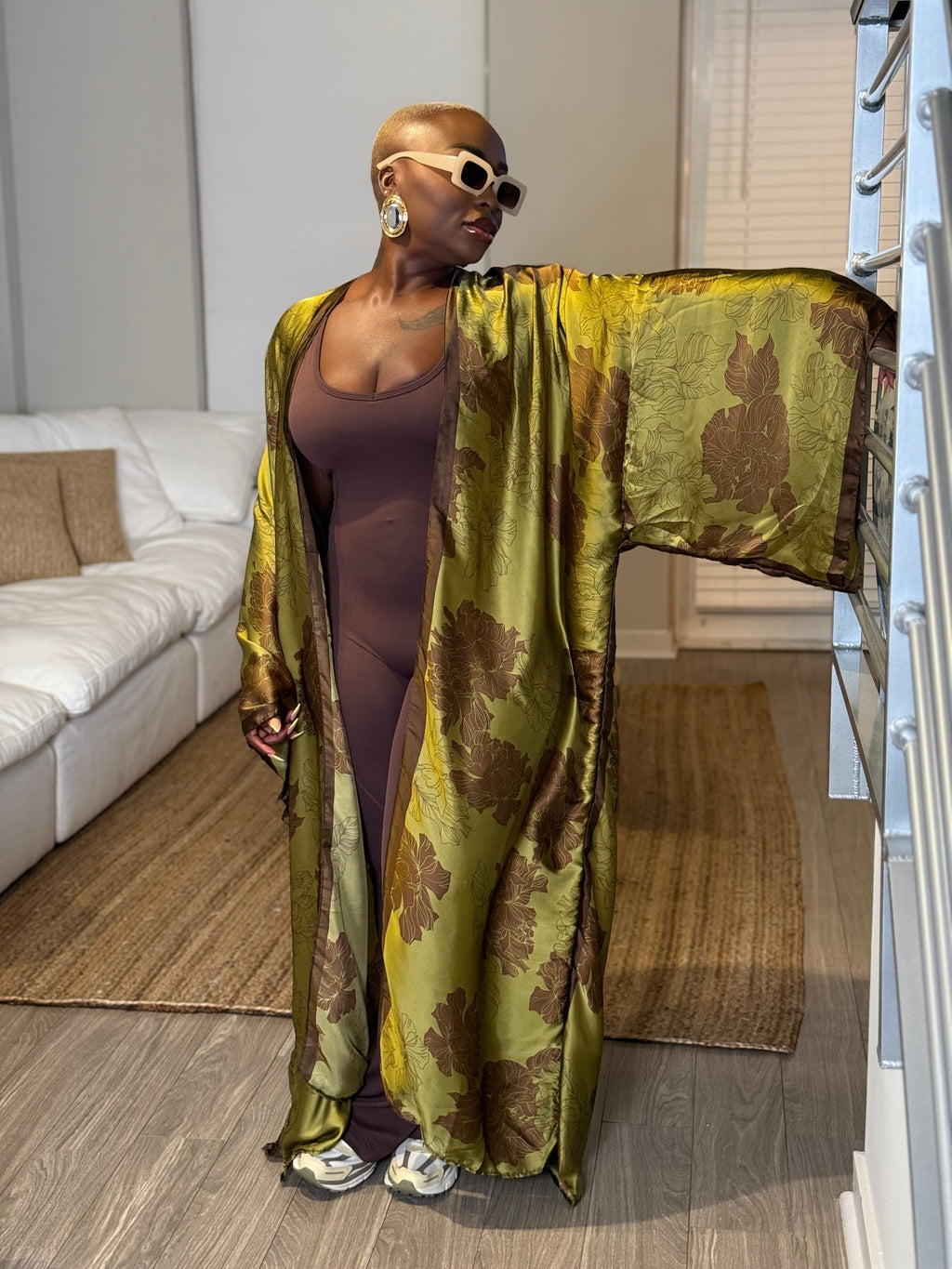 Green Floral Design Kimono