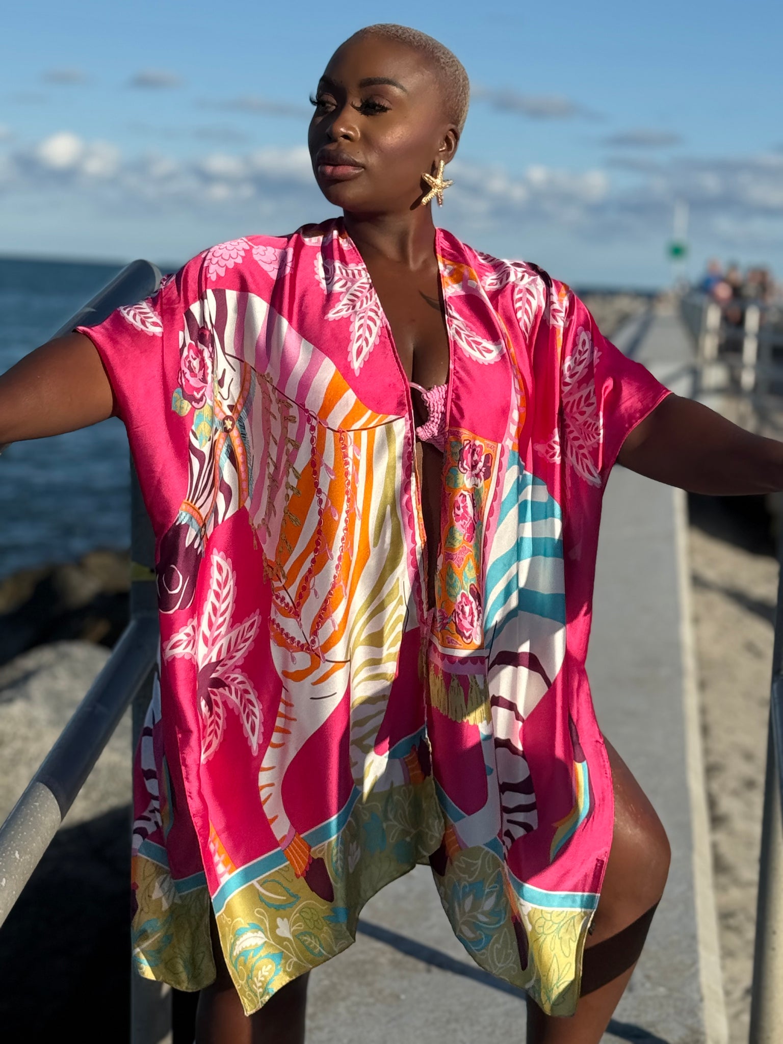 Zebra Stripe Silk Kimono Cardigan