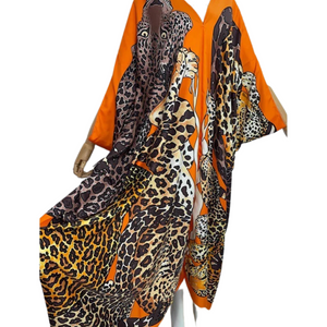 Orange Luxe Kaftan Maxi Dress Animal Print Pre Order