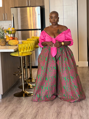 Zebra Pink and Green African Print Palazzo Pants