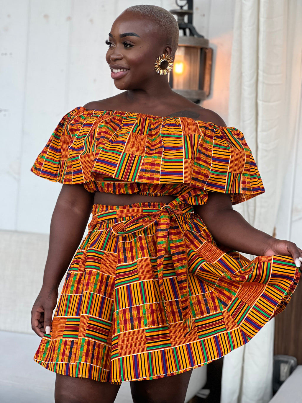 Light Kente Crop Top and Mini Skirt Set
