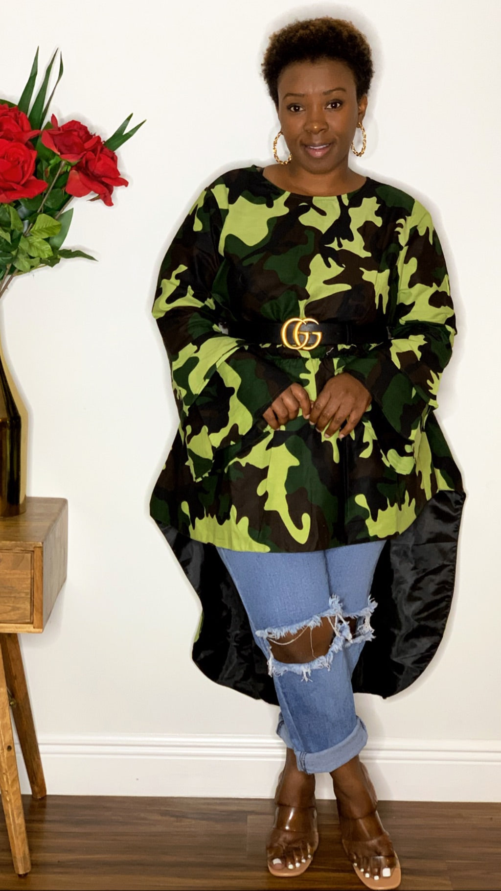 Camo High Low Blouse