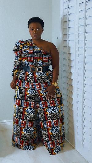 One Shoulder African Print Jumpsuit