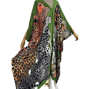 Green Luxe Kaftan Maxi Dress Animal Print Pre Order